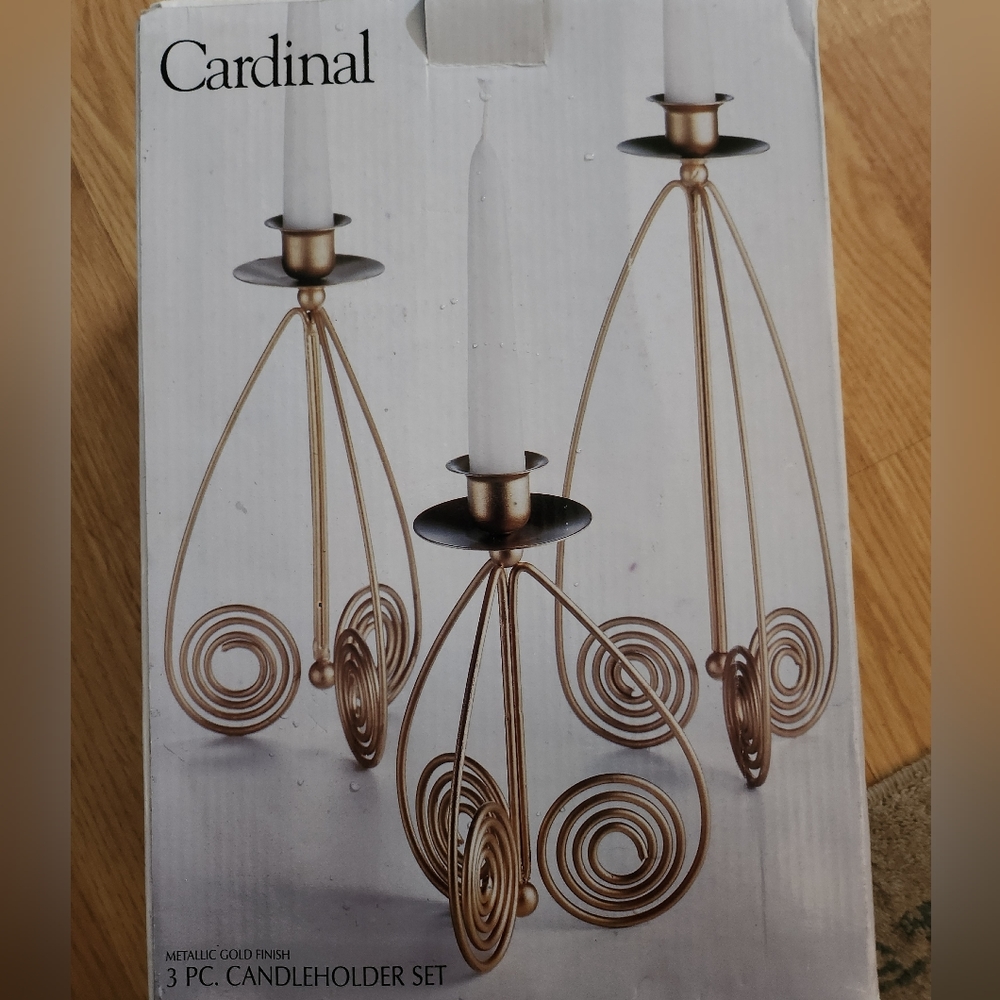 Cardinal brand 3 piece candleholders, new in box 11, 9 and 7 inches in height